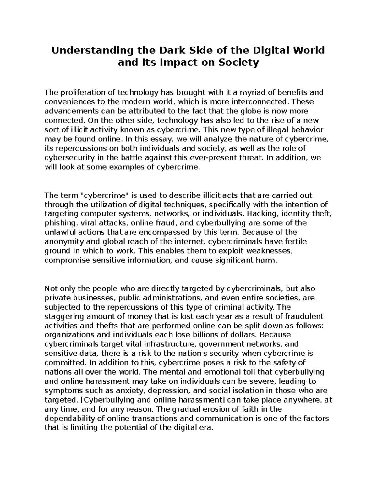 Understanding the Dark Side of the Digital World and Its Impact on ...