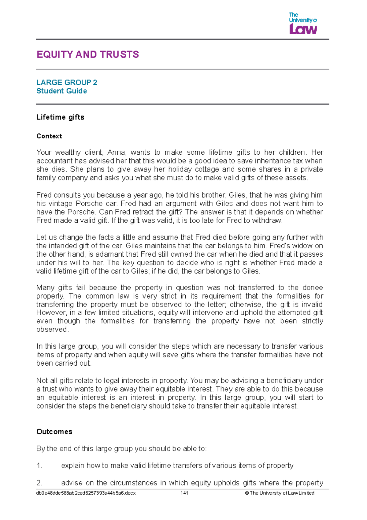Equity LG2 - EQUITY AND TRUSTS LARGE GROUP 2 Student Guide Lifetime ...