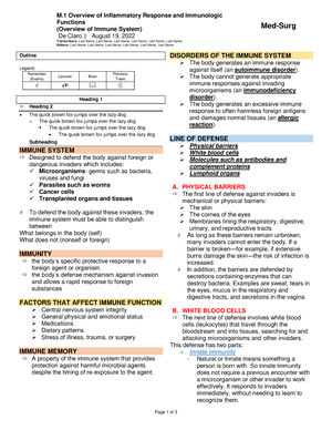 M.1 Overview OF Immune Function - M OVERVIEW OF IMMUNE FUNCTION Med ...