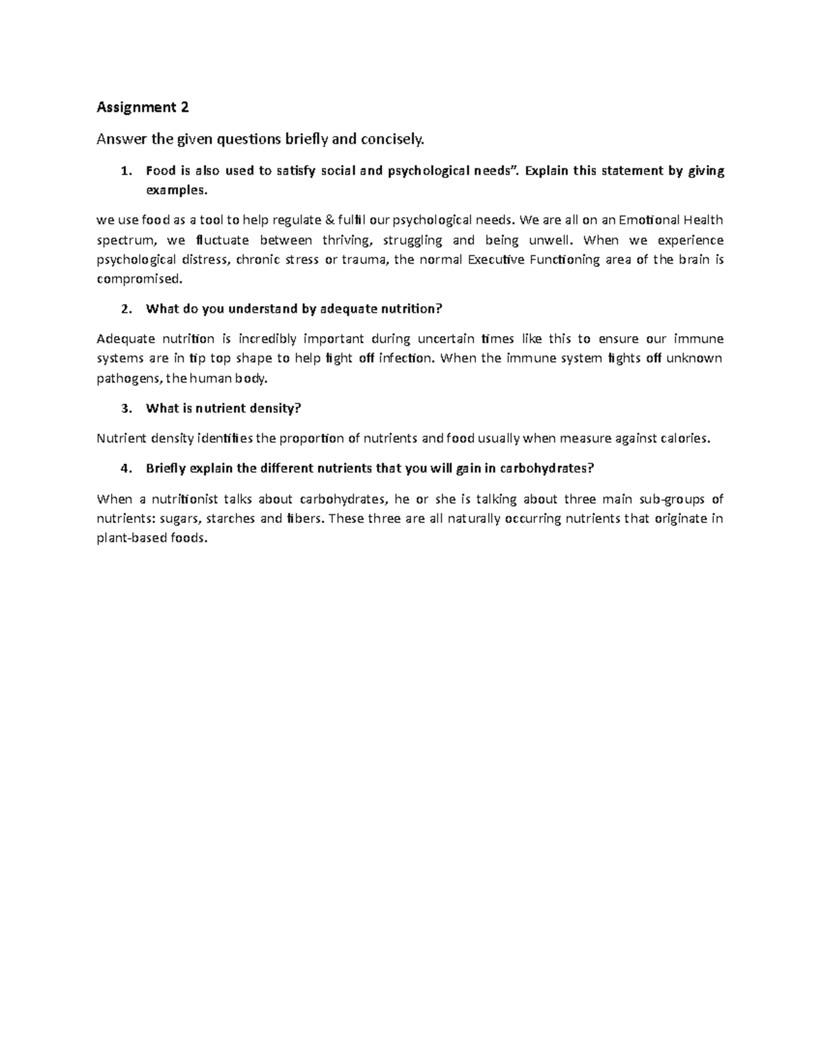 Assignment 2 culinary nutrition Assignment 2 Answer the given