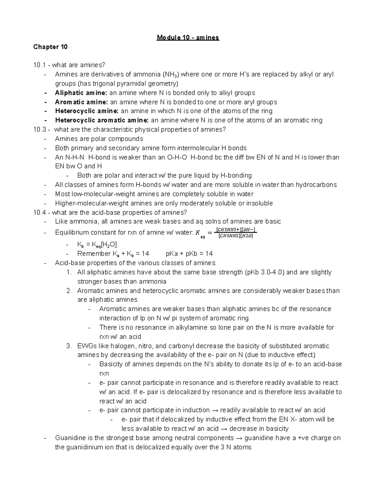 Module 10 chapter 10 - amines - Module 10 - amines Chapter 10 10 - what ...