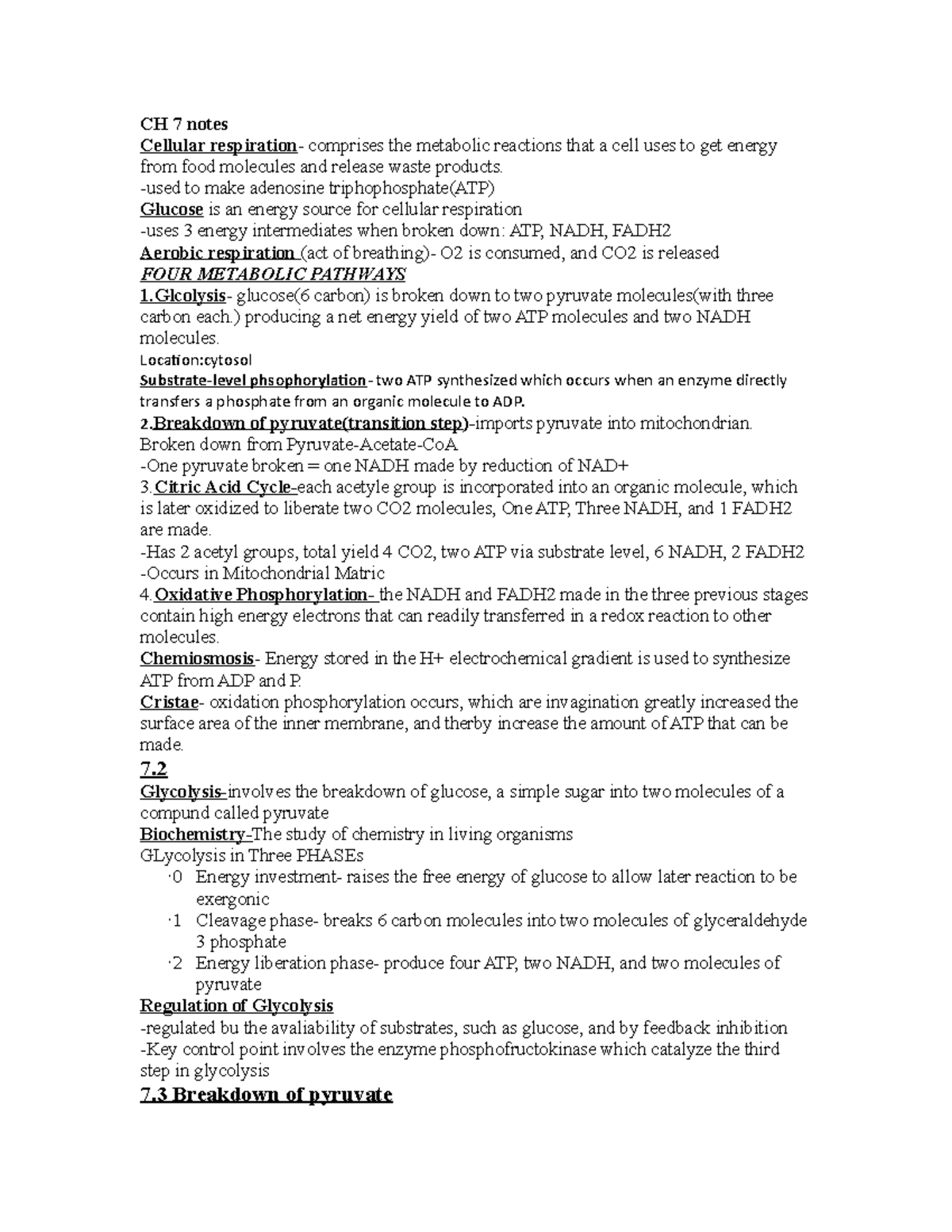 Bio CH 7 Review Outline - Lecture Notes 7 - CH 7 Notes Cellular ...