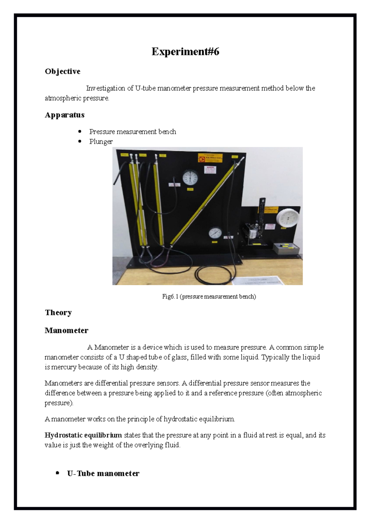 PRESSURE MEASUREMENT BENCH