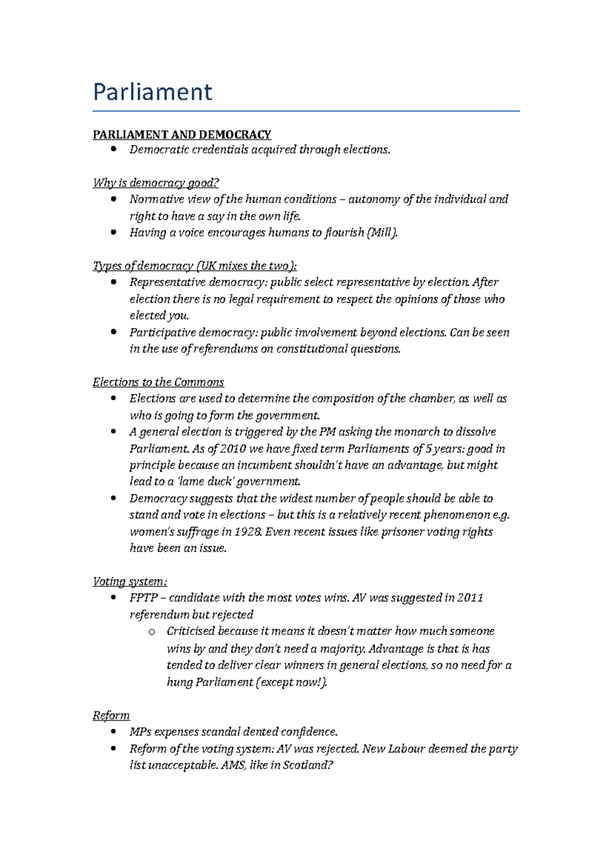 Parliament Scrutiny -Revision - Parliament PARLIAMENT AND DEMOCRACY ...