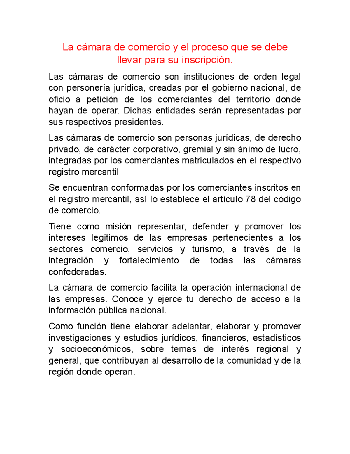 La cámara de comercio y el proceso que se debe llevar para su ...