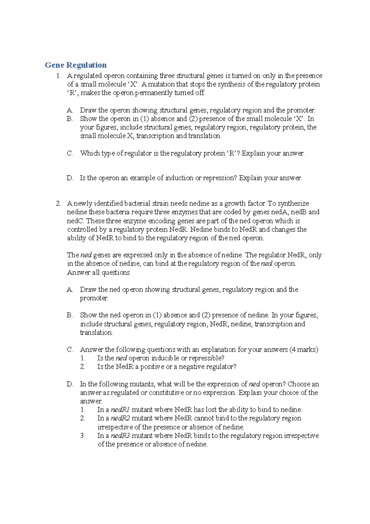 Section 3 Sample Questions Final Exam 2023 - Gene Regulation A ...