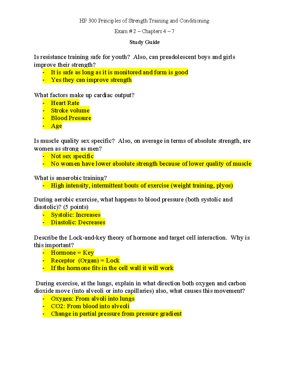 study guide exam 2 HP 300 Principles of Strength Training and