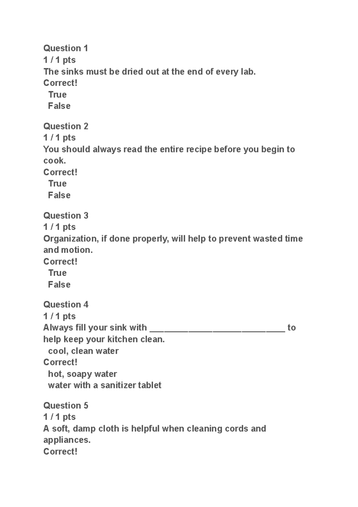 Syllabus quiz fcs 240 Question 1 1 / 1 pts The sinks must be dried