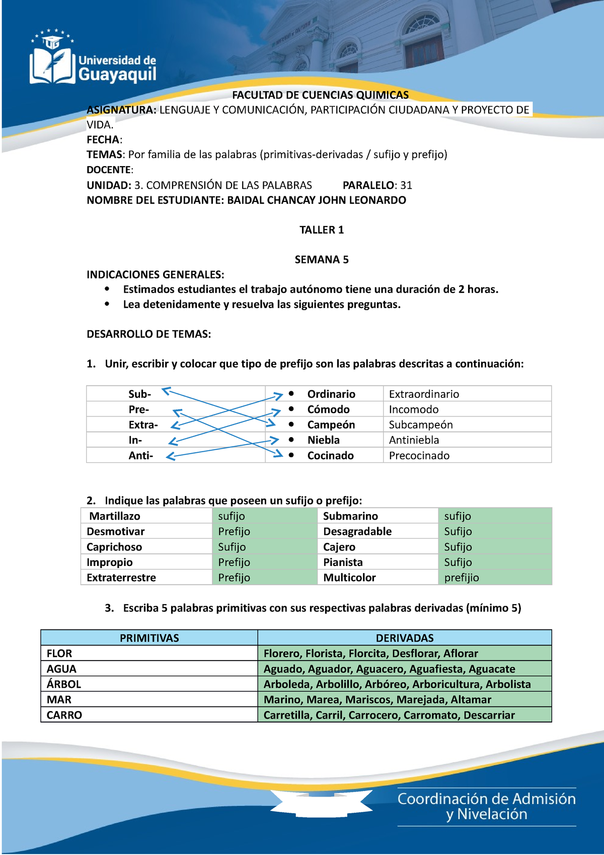 Taller-U3- Clase 2-S5 - Revisar - Matematicas - UG - Studocu