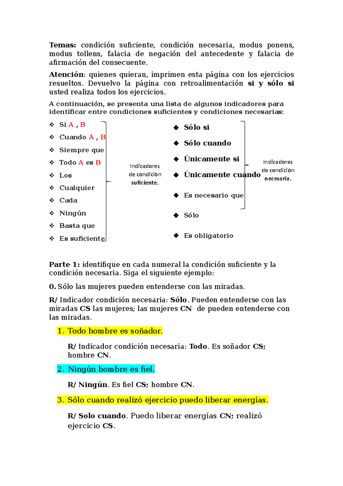 Ejercicios De Lógica Seminario De Profesionales - Temas: Condición ...