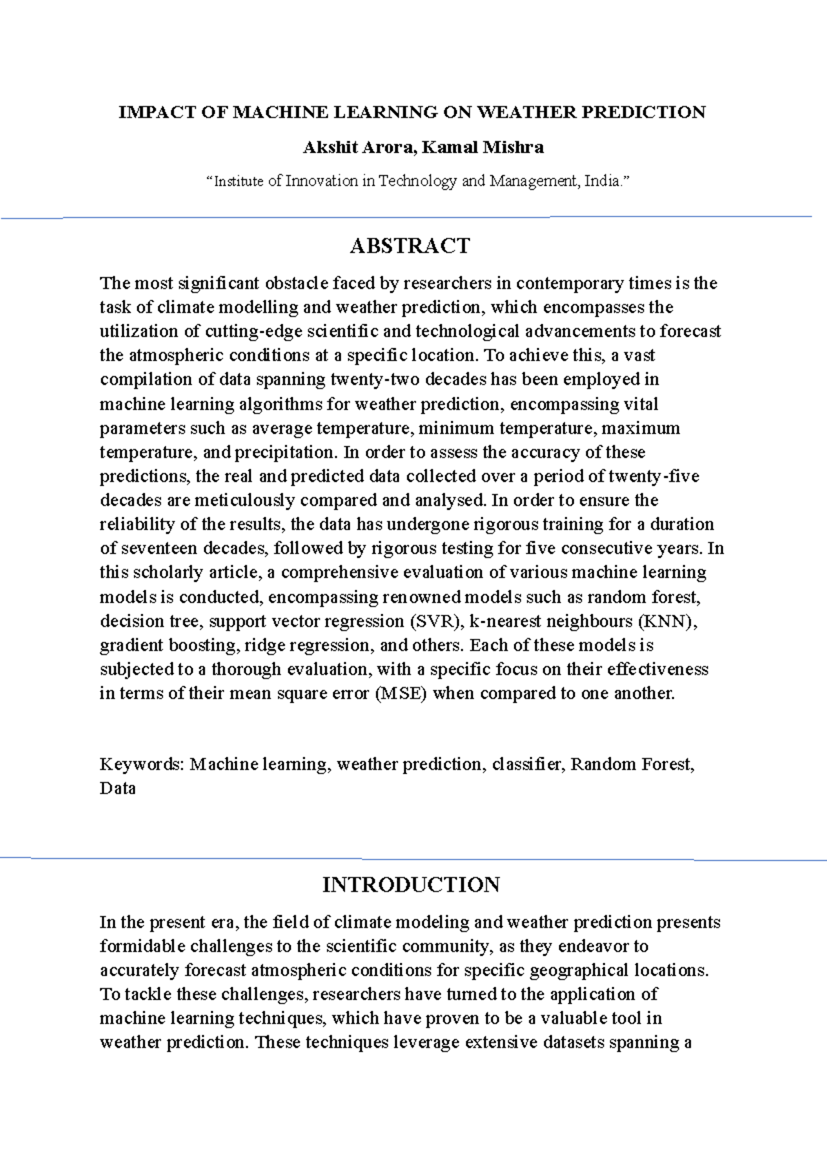 Impact OF Machine Learning - IMPACT OF MACHINE LEARNING ON WEATHER ...