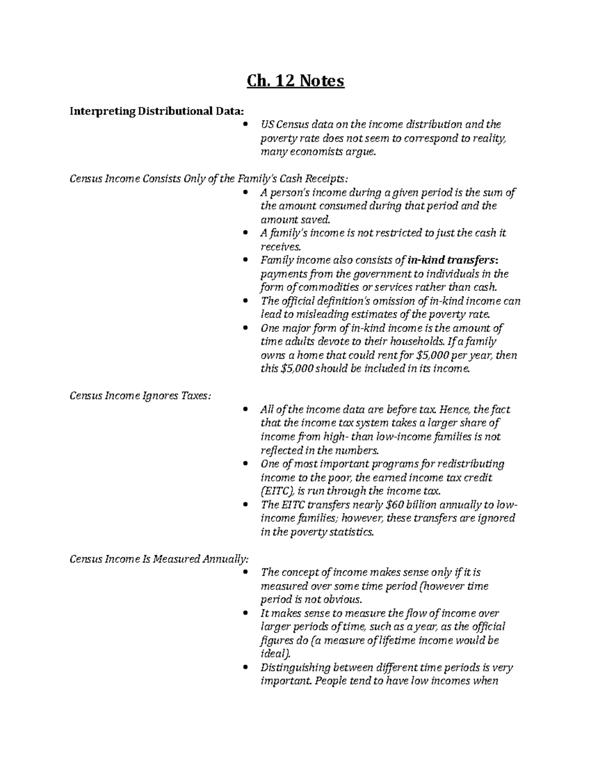 Public Econ Ch 12 notes - Ch. 12 Notes Interpreting Distributional Data ...