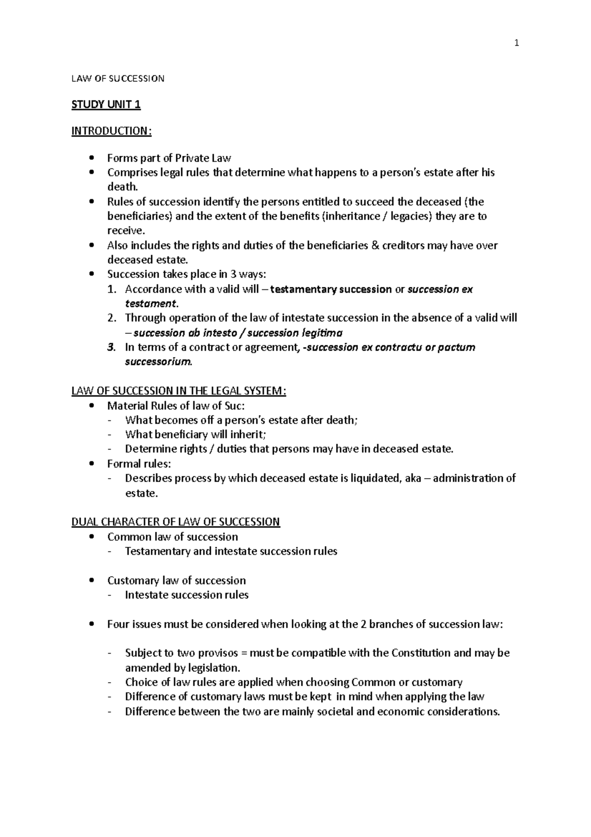 PVL2602-summaries - summaries - LAW OF SUCCESSION STUDY UNIT 1 ...