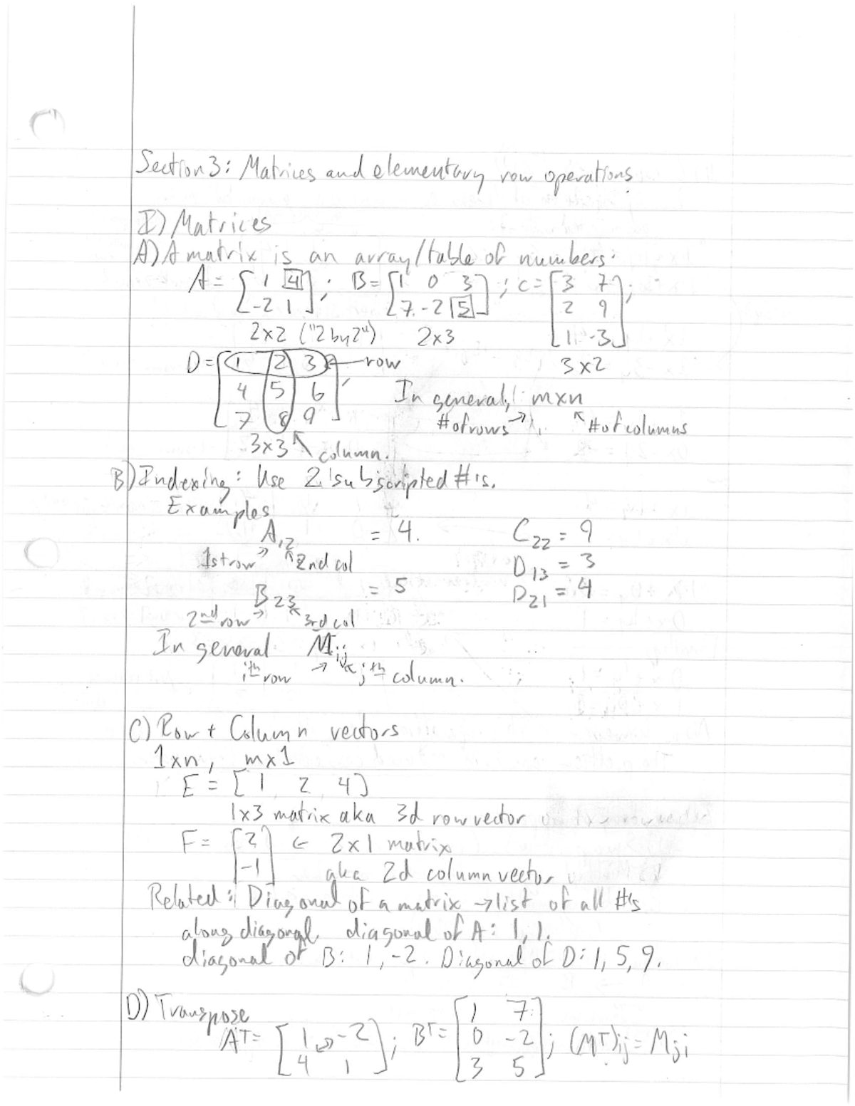 matrices and row operations assignment quizlet