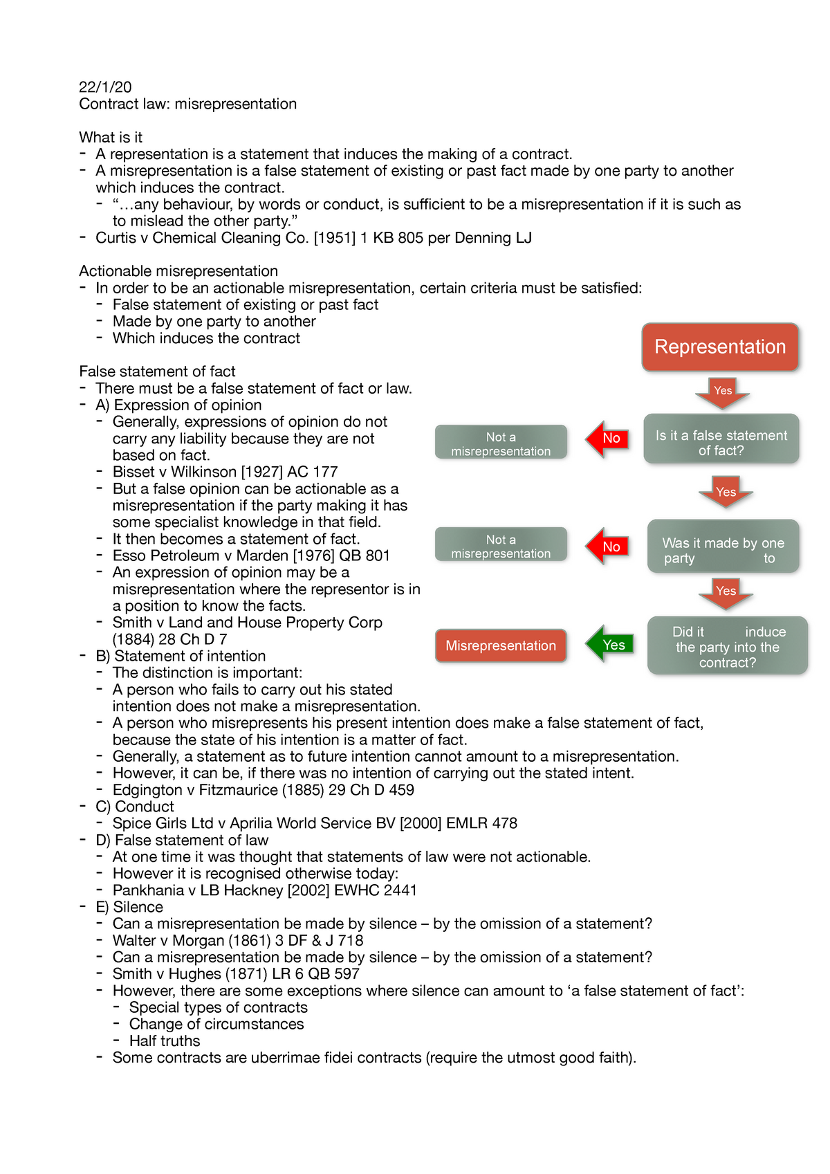 Lecture 19 Misrepresentation - 22/1/ Contract Law: Misrepresentation ...