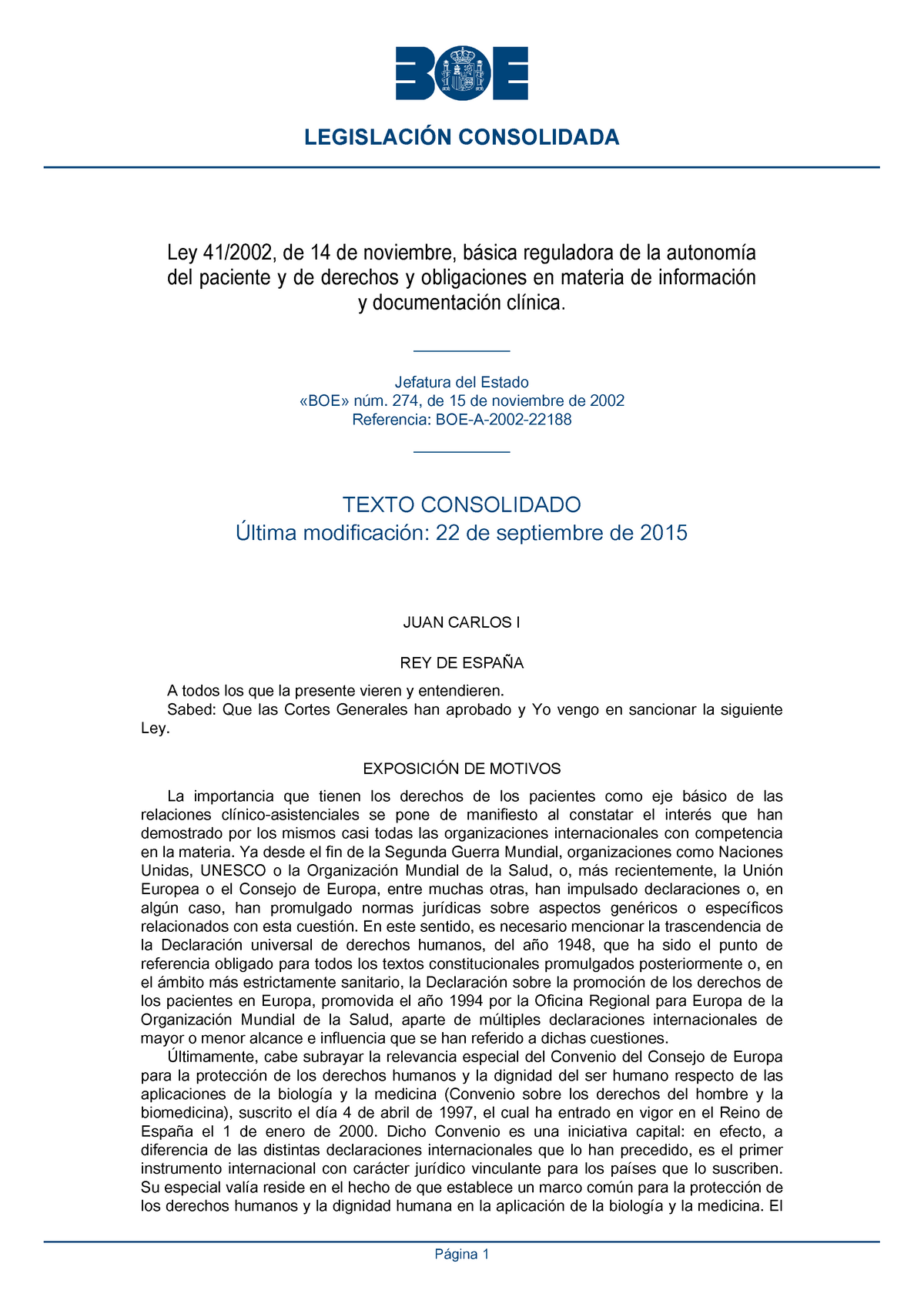 Ley 41 2002 De 14 De Noviembre Básica Reguladora De La Autonomía Del ...