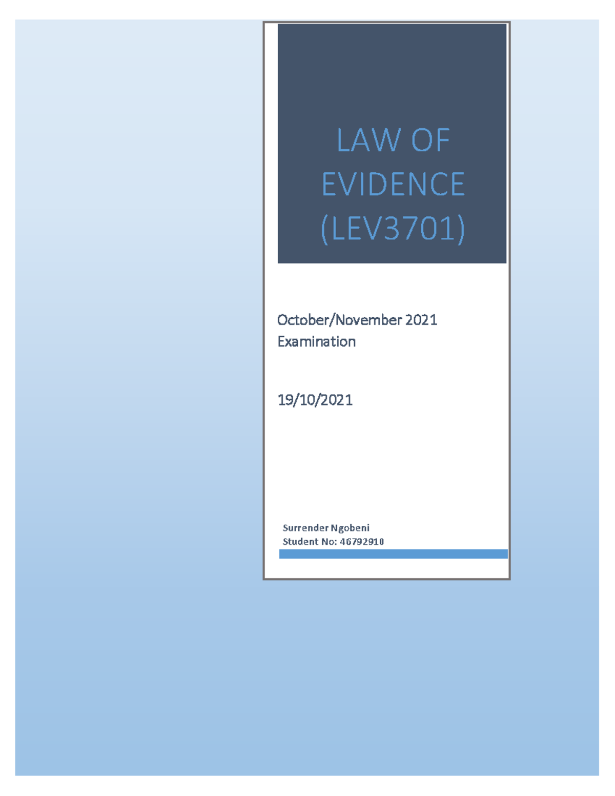 Oct -Nov 2021 LEV3701 Exam - LAW OF EVIDENCE (LEV3701) October/November ...