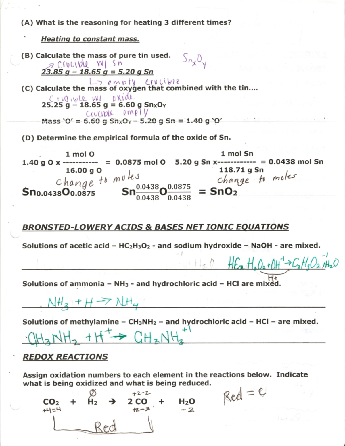 Chemical reactions page 3 - (A) What is the reasoning for heating 3 ...