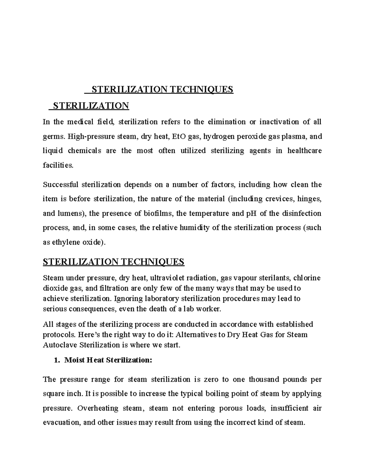 Sterilization Techniques Sociology Studocu
