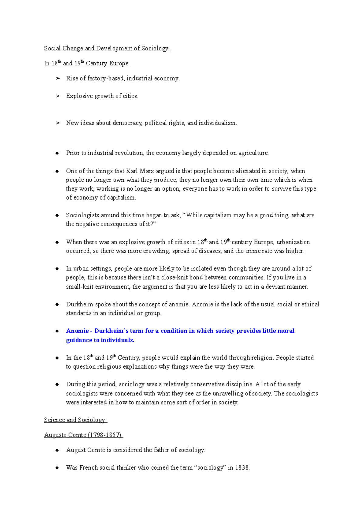 Lecture Notes - Social Change AND THE Development OF Sociology - Social ...