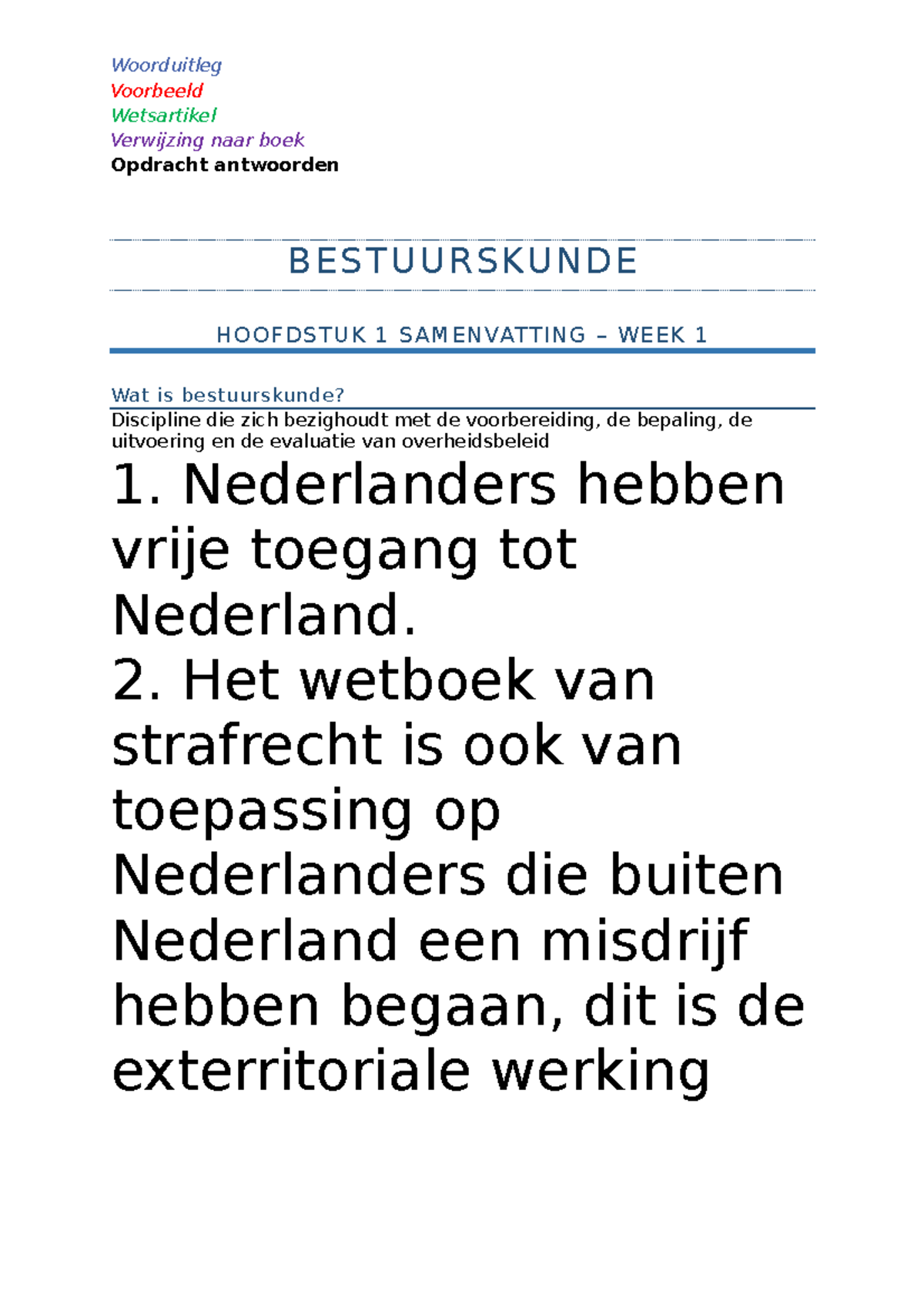 Samenvatting Bestuurskunde Inclusief Opdrachten - Woorduitleg Voorbeeld ...