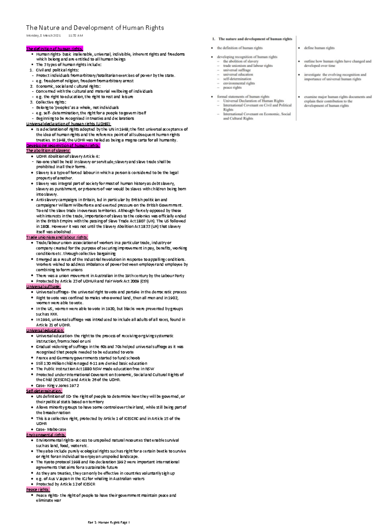 Part 2- Human Rights notes - The definition of human rights: Human ...
