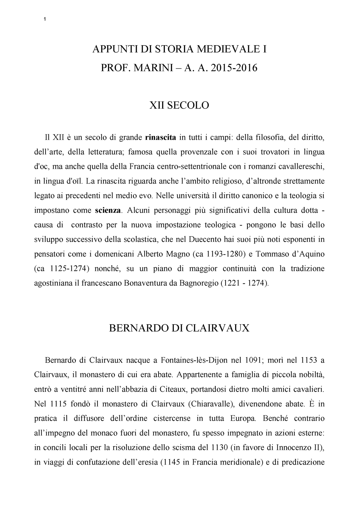 APPUNTI DI STORIA MEDIEVALE I PROF. MARINI – A. A. 2015-2016 - 1 ...