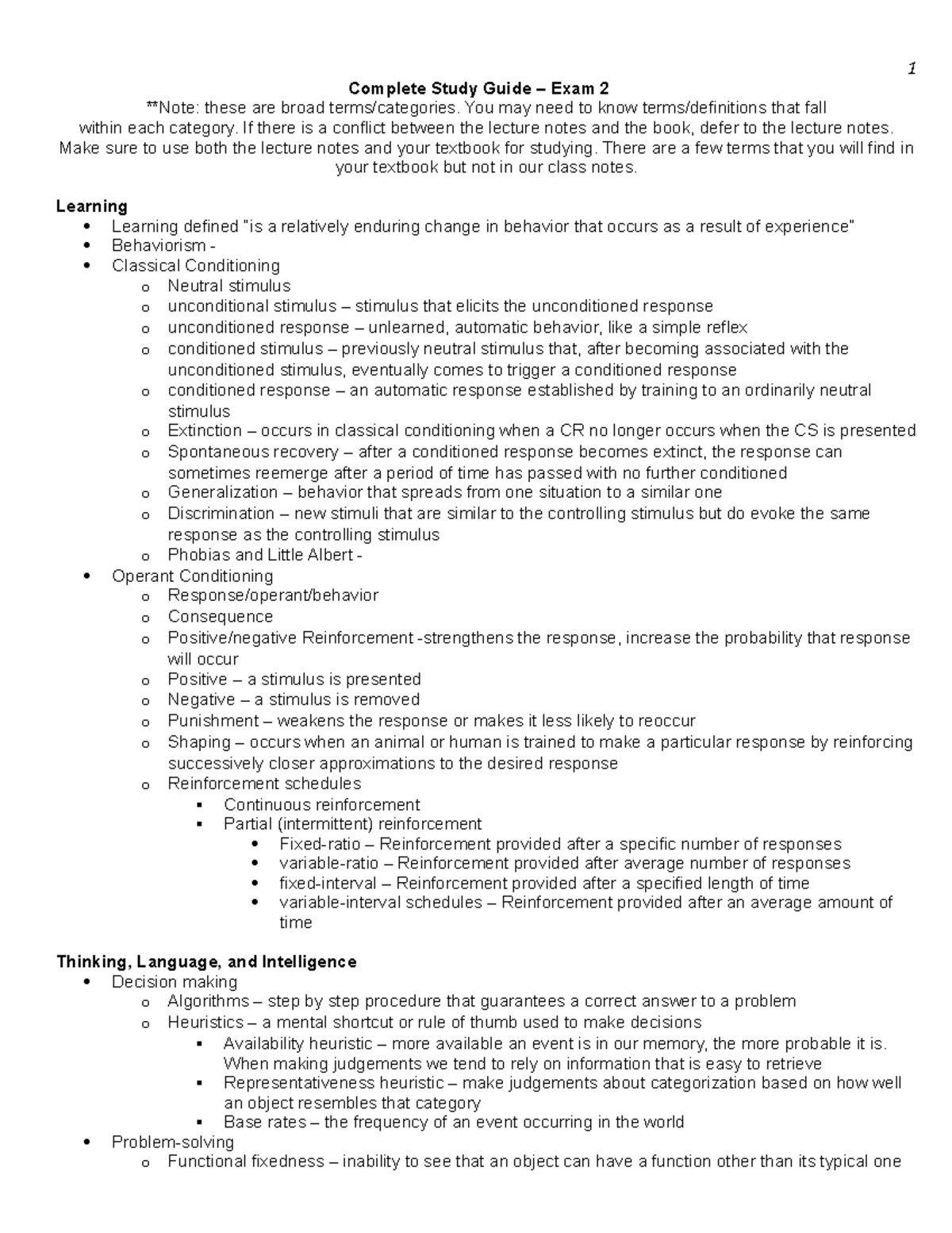 Study Guide - Exam 2(3) - Summary Introduction To Psychology - Complete ...