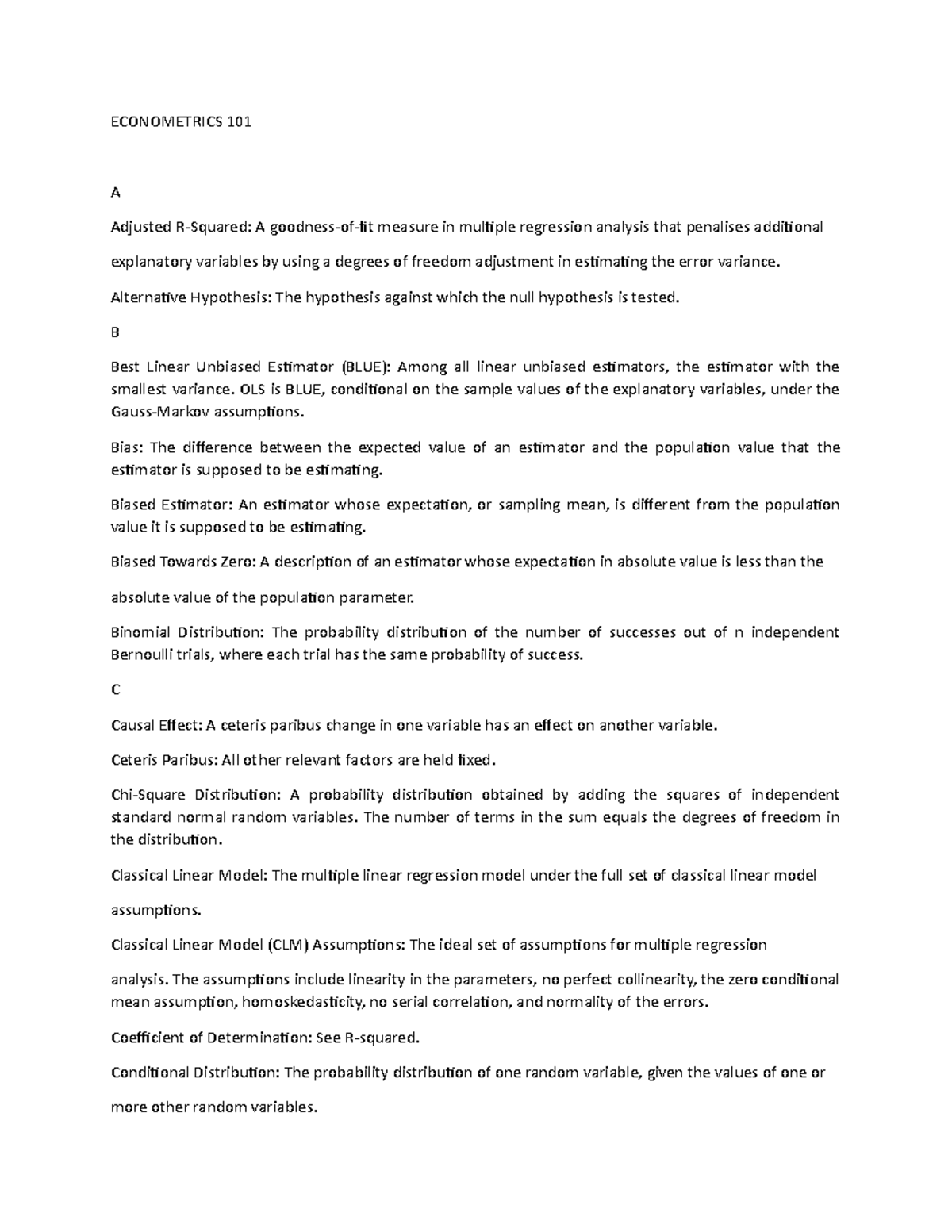 Econometrics 101 - essential meanings - ECONOMETRICS 101 A Adjusted R ...