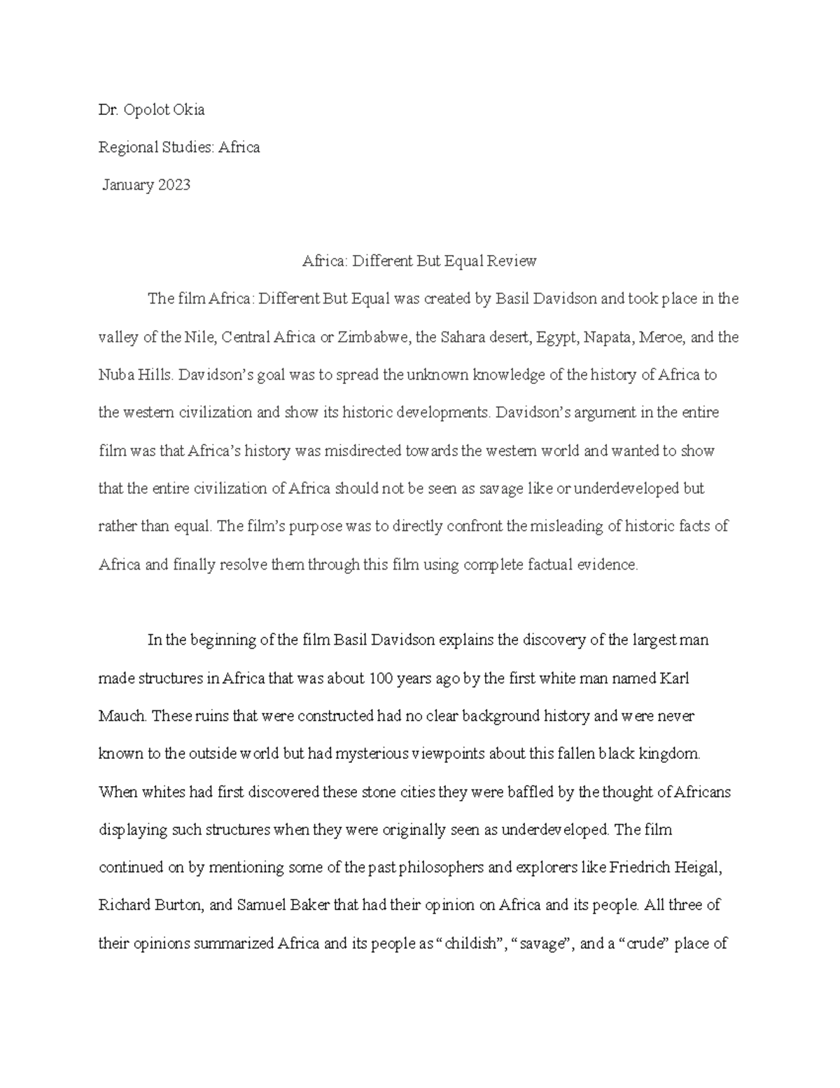 Africa Different But Equal Dr. Opolot Okia Regional Studies Africa
