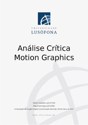 Análise crítica de Motion Graphics - documento extenso - Análise ...