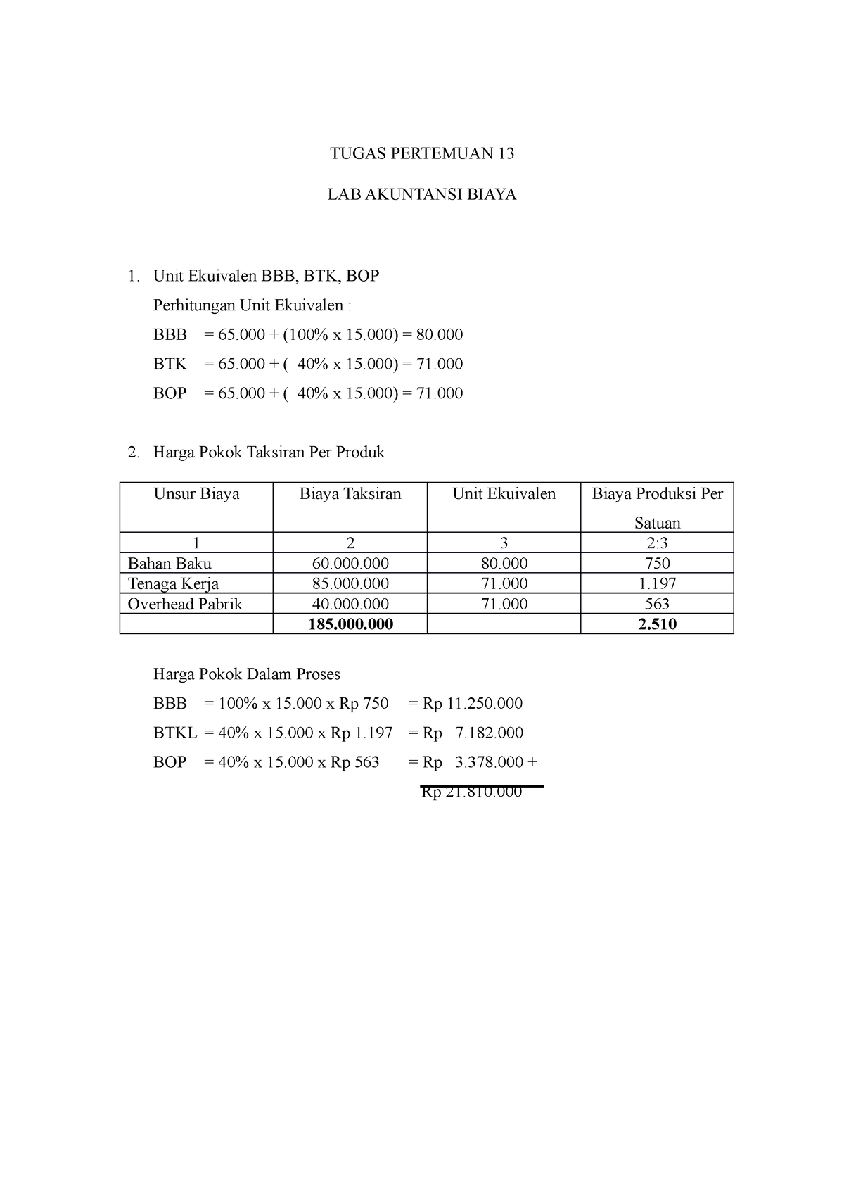 Pertemuan 13 - LAB AK BIAYA - TUGAS PERTEMUAN 13 LAB AKUNTANSI BIAYA ...
