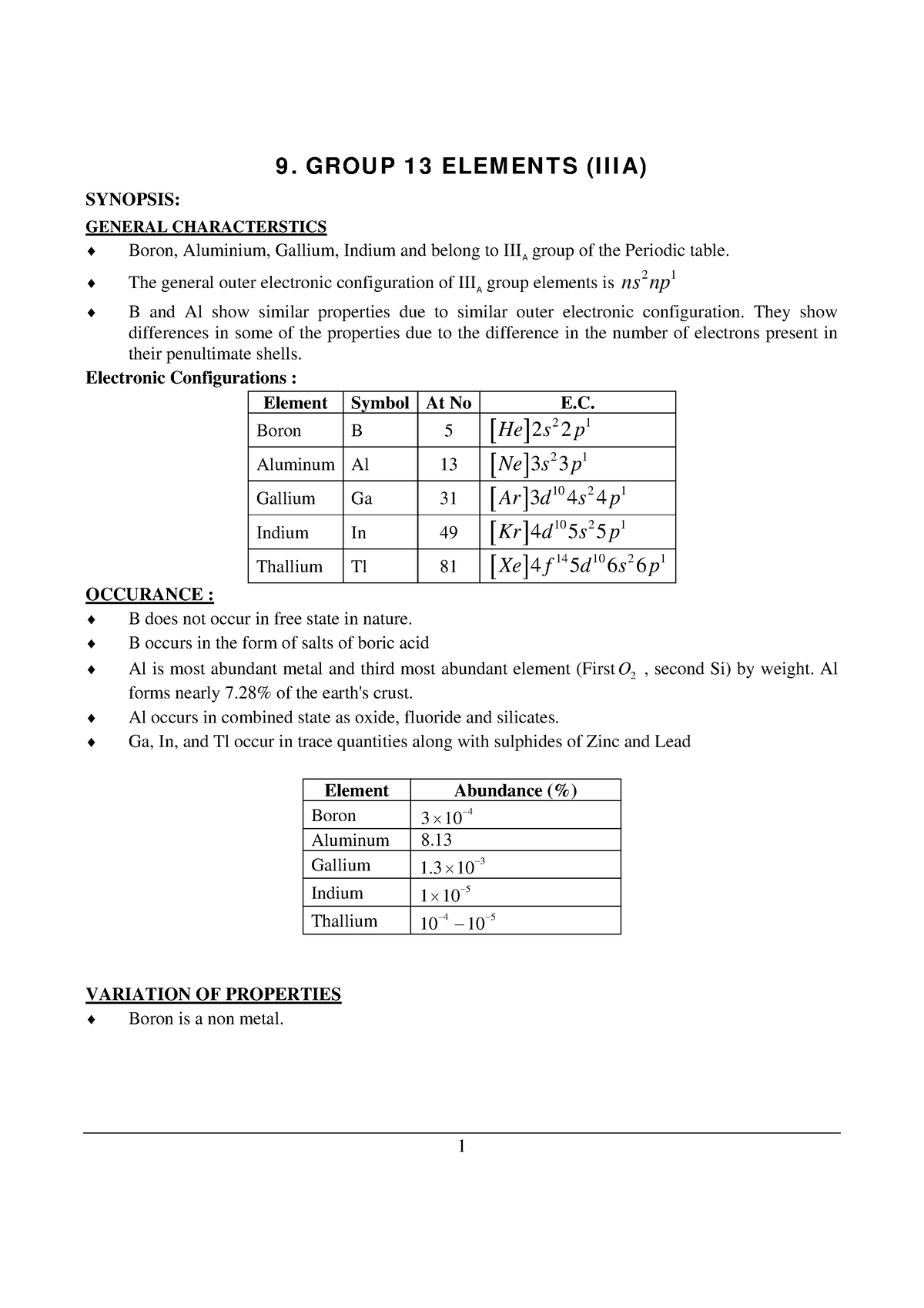 Group-13-Elements_ - 9. GROU P 1 3 ELEM EN T S (I I I A) SYNOPSIS