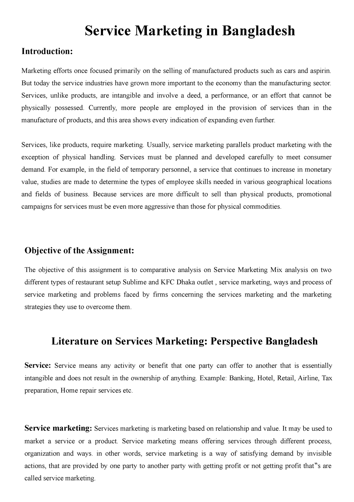 service marketing assignment pdf