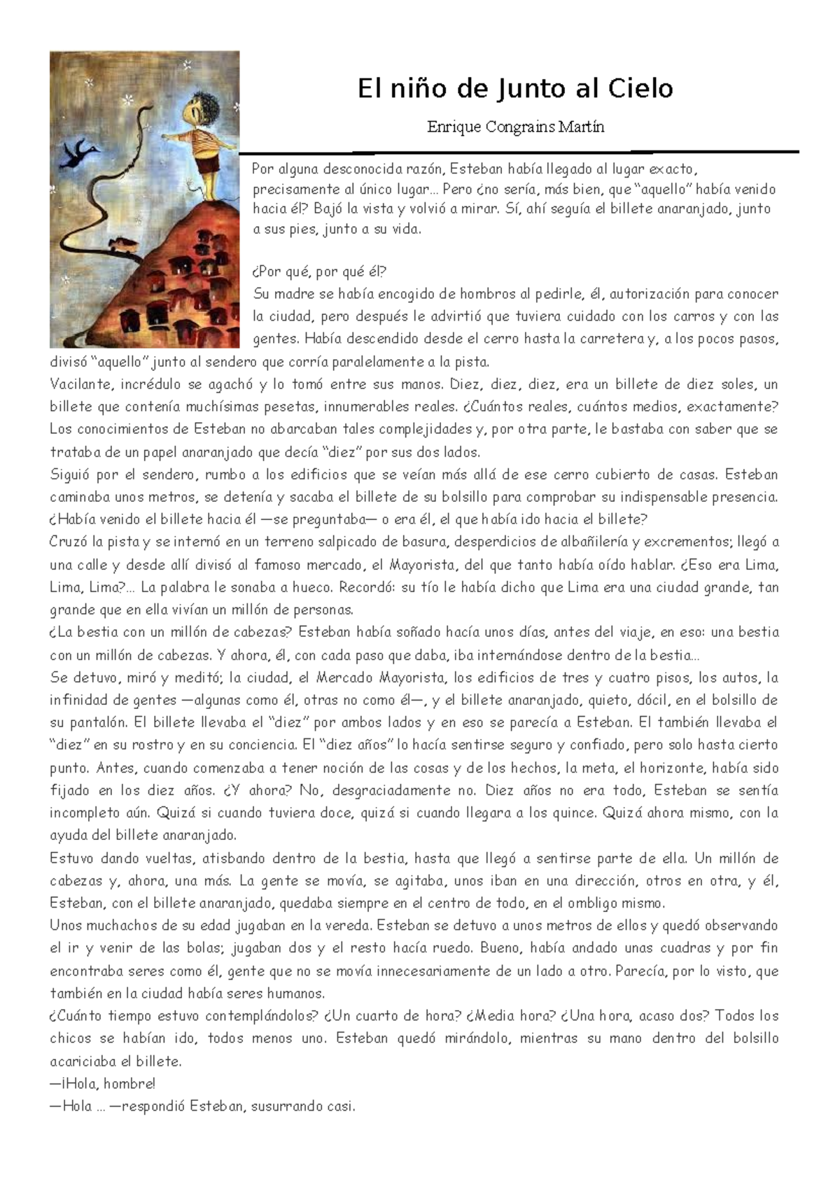 El niño de Junto al Cielo - El niño de Junto al Cielo Enrique Congrains ...