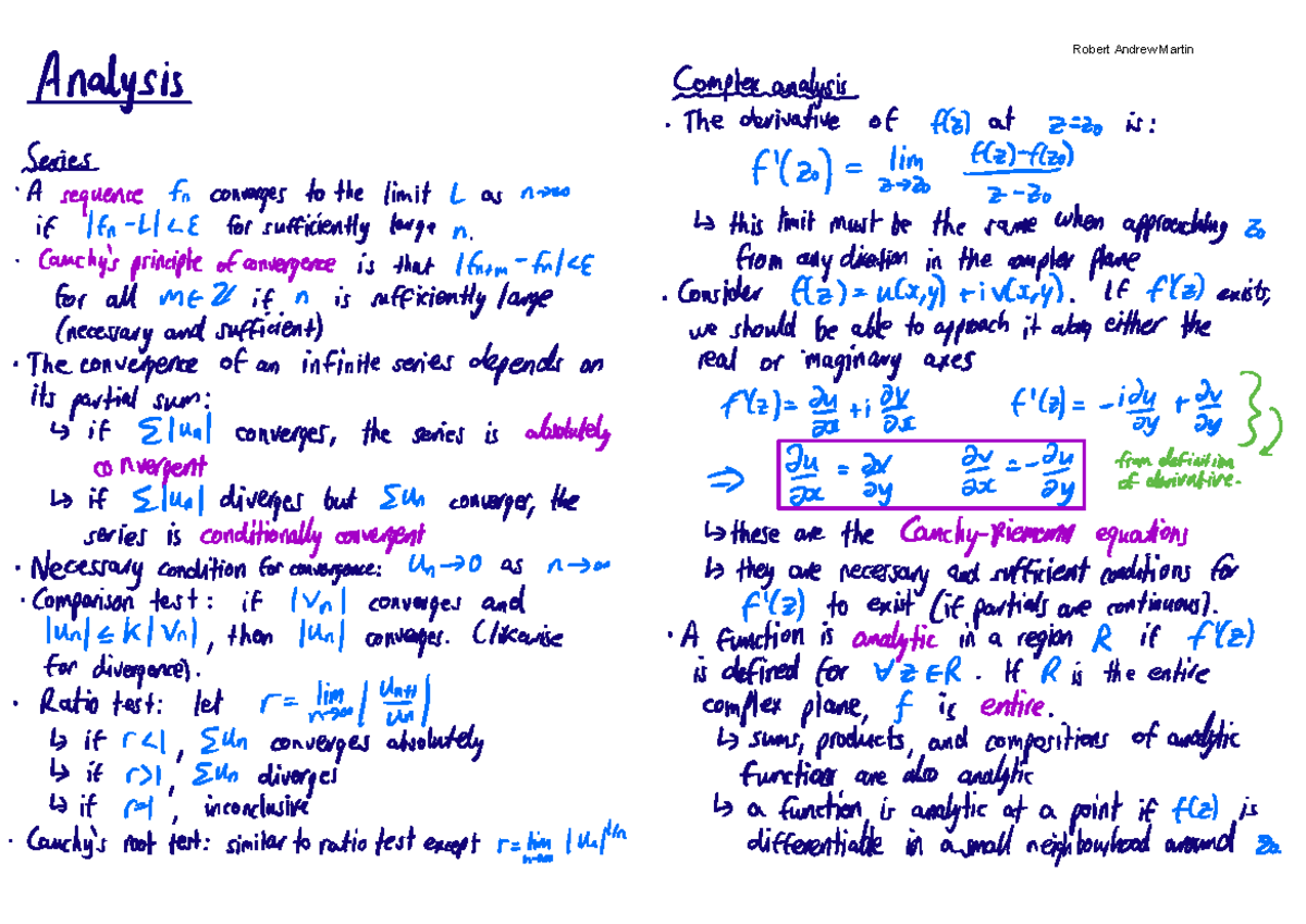 1B analysis - Notes - Analysis Series A sequence for converges to the ...