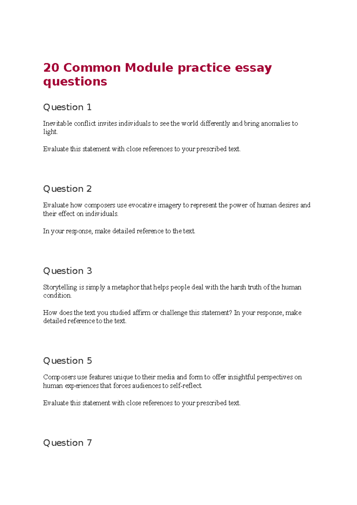 common module practice essay questions