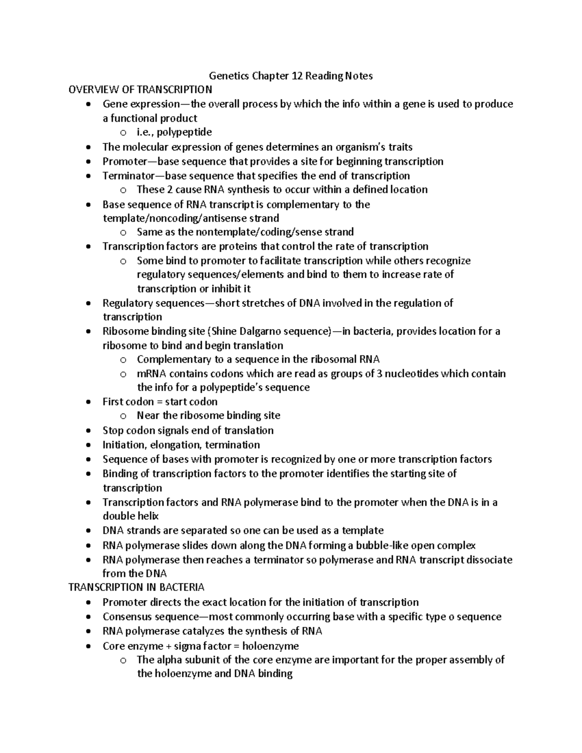 PCB 3063 Chapter 12 Reading Notes (Module 7) - Genetics Chapter 12 ...