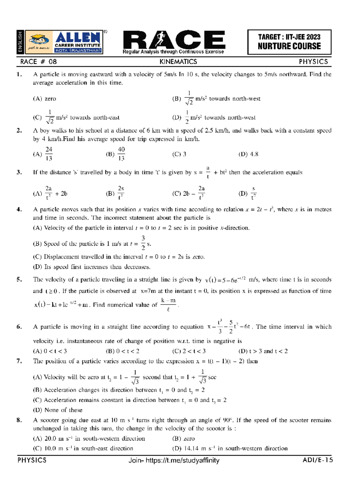 Kinematics 1D - Physics SL - Studocu