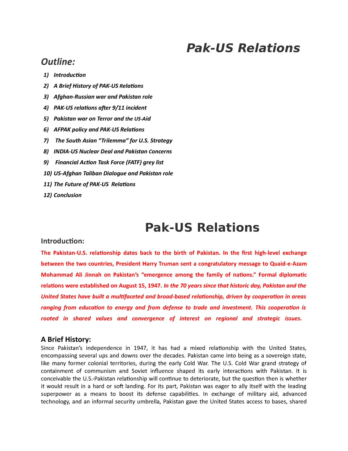 essay on pak us relations