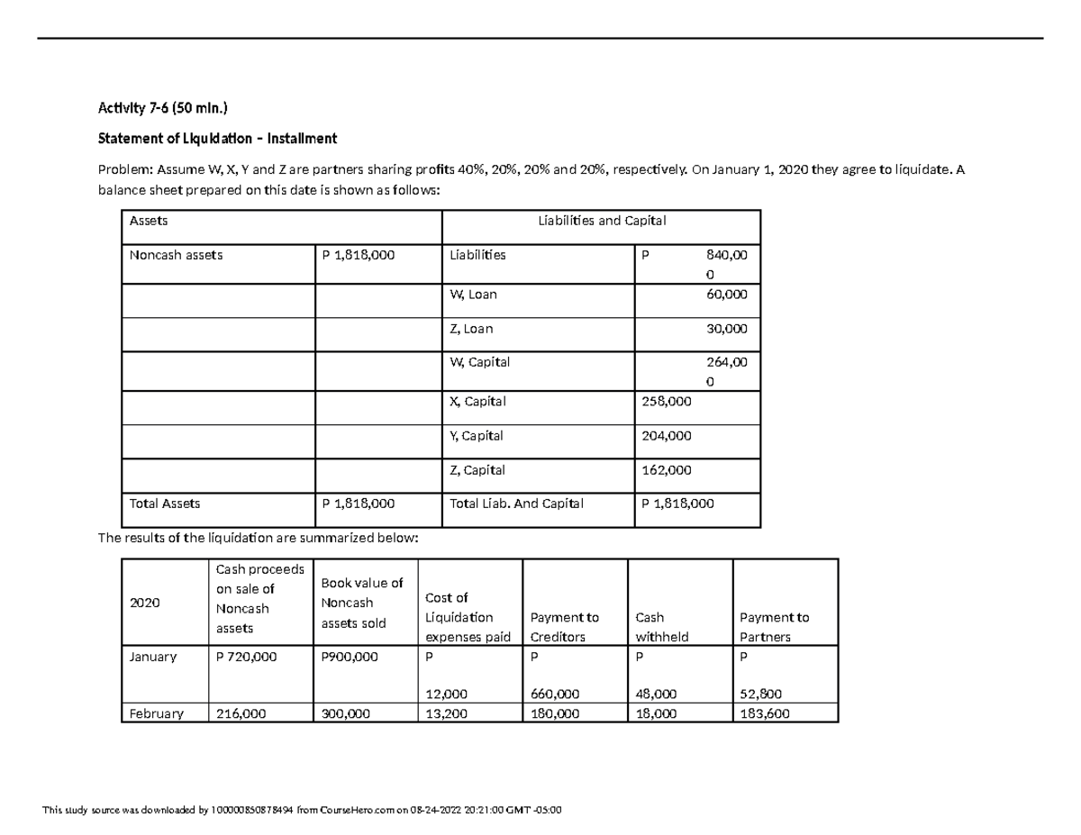 Activity 7 6 - SOLUTION - Activity 7-6 (50 min.) Statement of ...