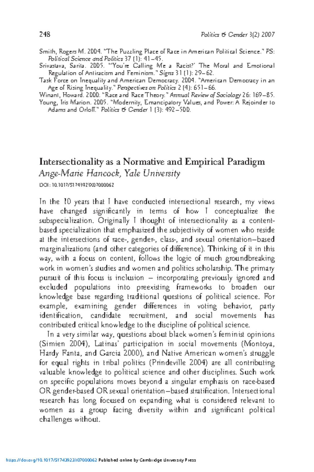 Intersectionality as a normative and empirical paradigm - Smith, Rogers ...