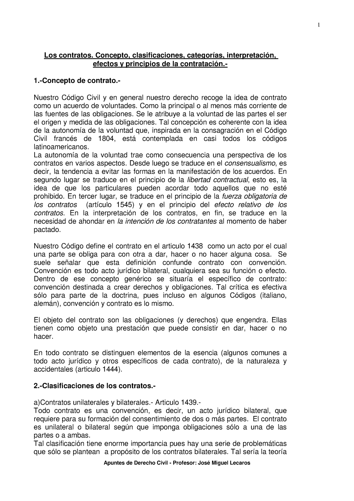 Los Contratos Parte General Los Contratos Concepto Clasificaciones Categorías 9576