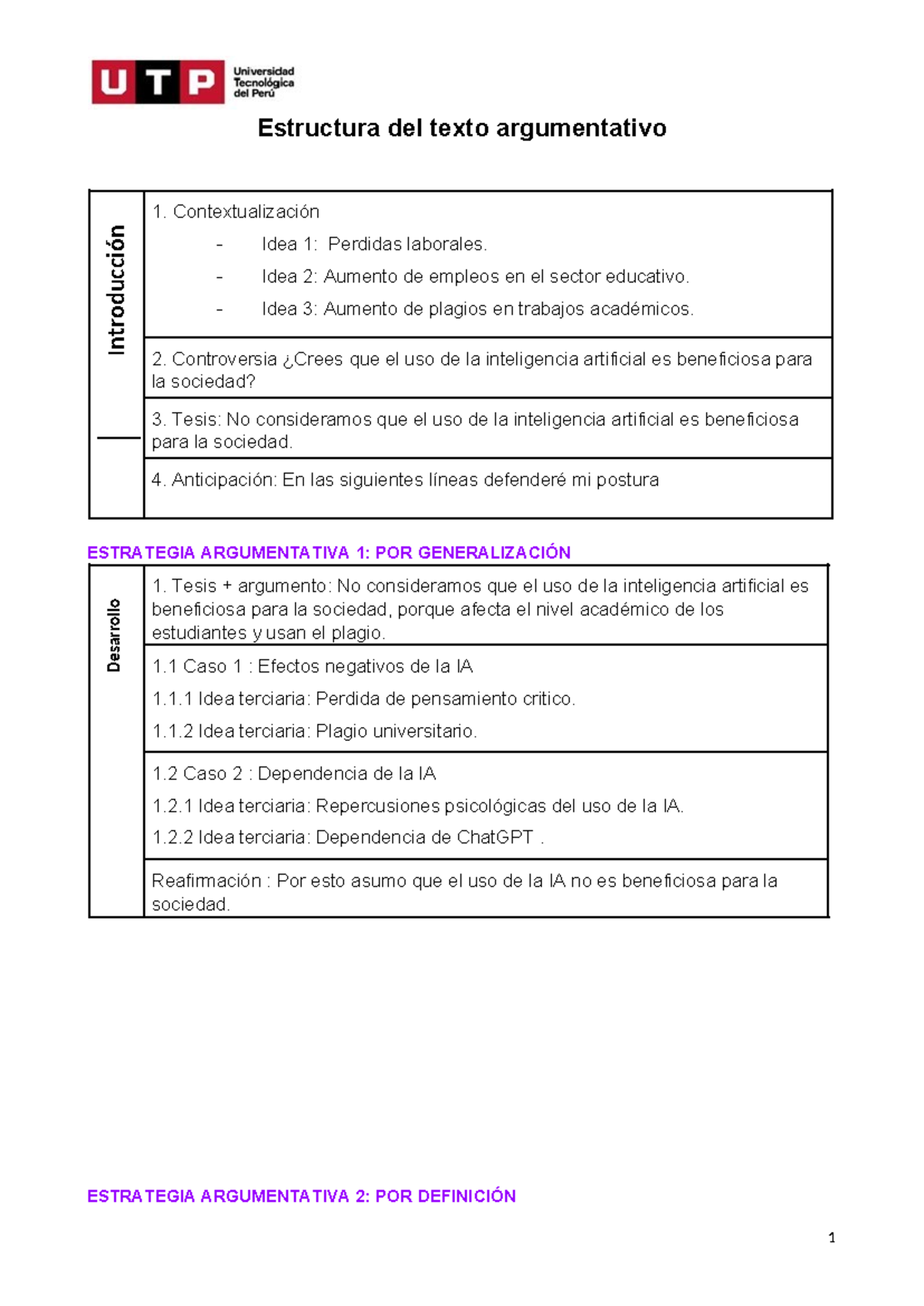 La Ia S10 Texto Estructura Del Texto Argumentativo 1 Contextualización Idea 1 Perdidas 7962