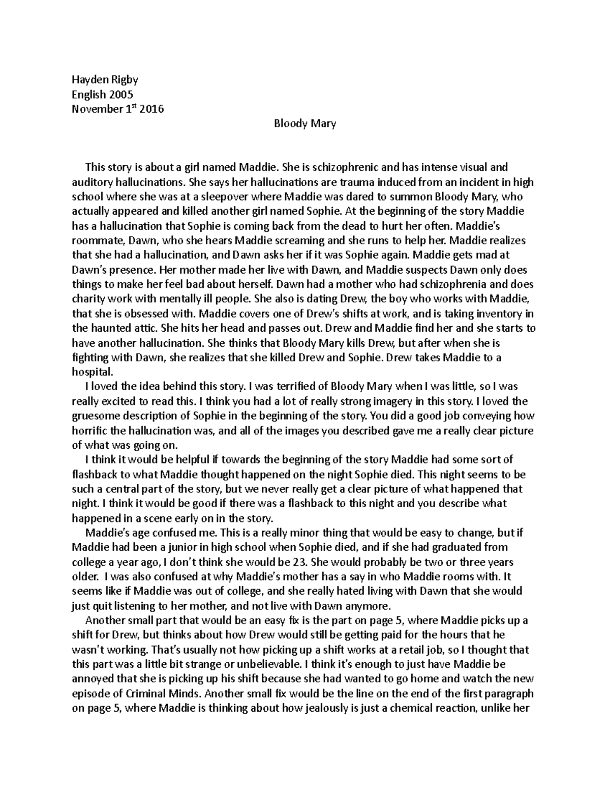 Bloody mary - summary and analysis professor Thomas - Hayden Rigby ...