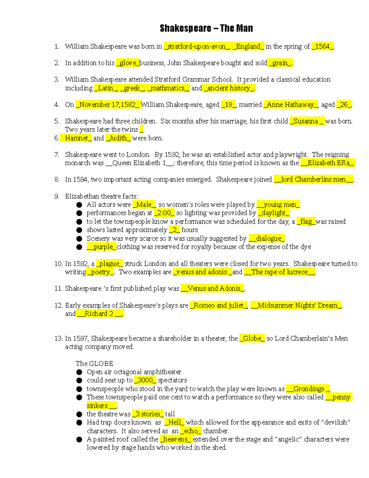 Shakespeare+-+The+Man+(69+Blanks) - Shakespeare – The Man William ...