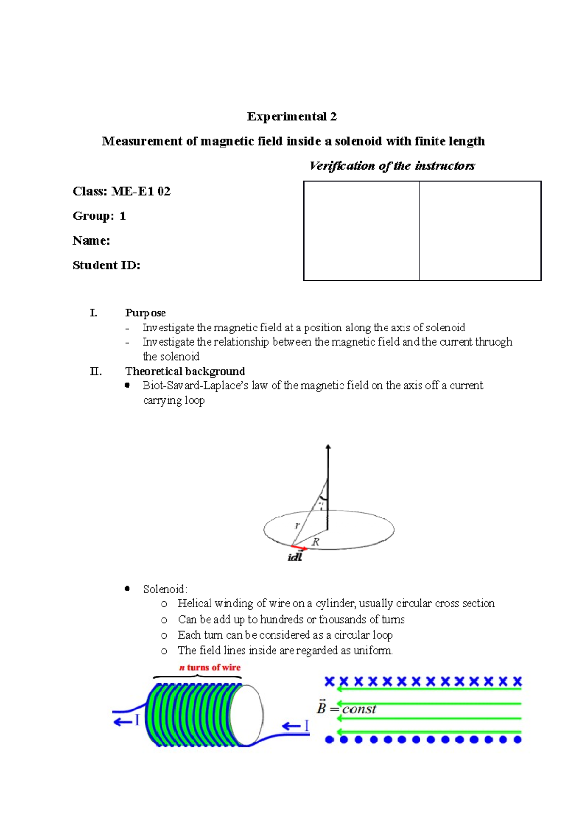 Ex2sample Experiment Report 2 Experimental 2 Measurement of field inside a solenoid