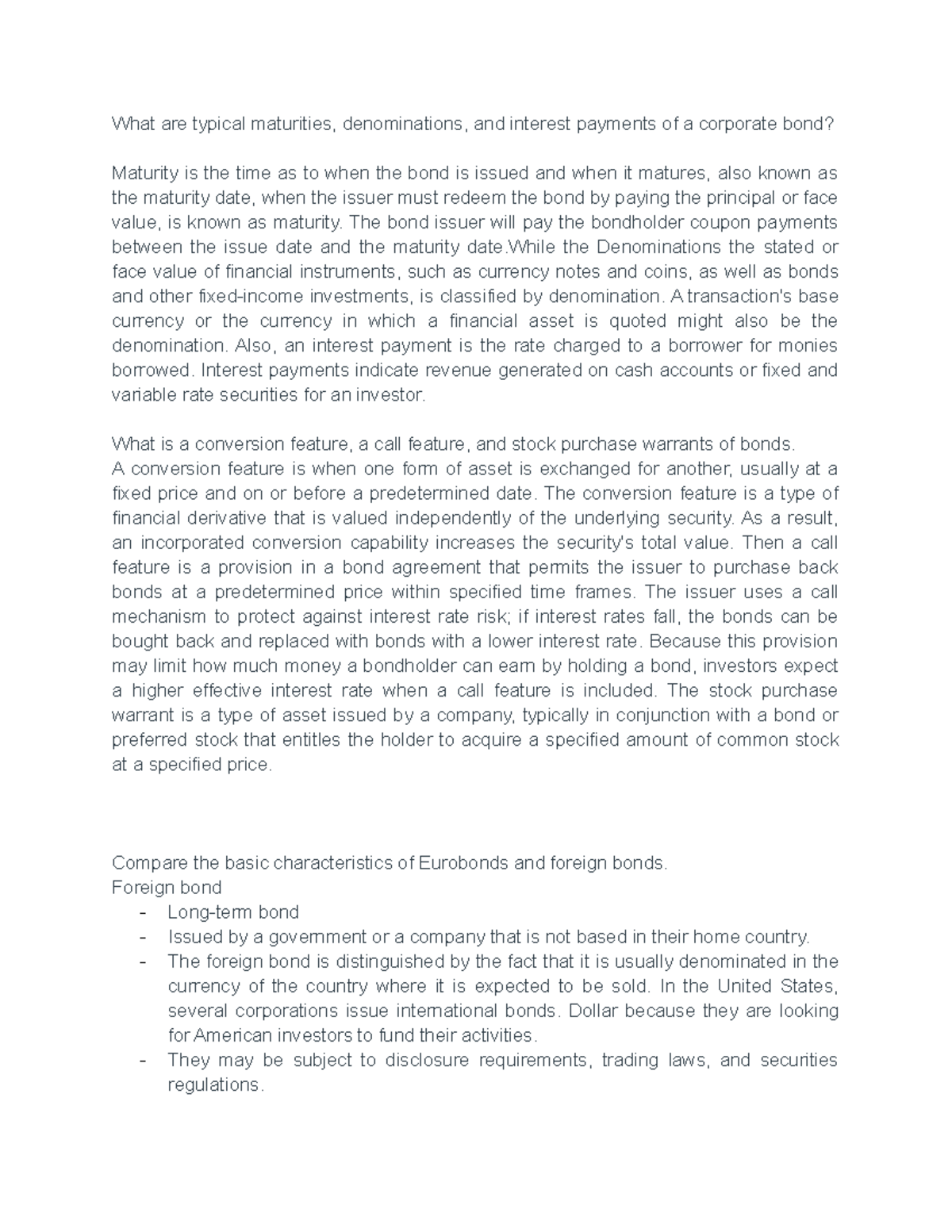 Financial Markets BSA What are typical maturities, denominations, and