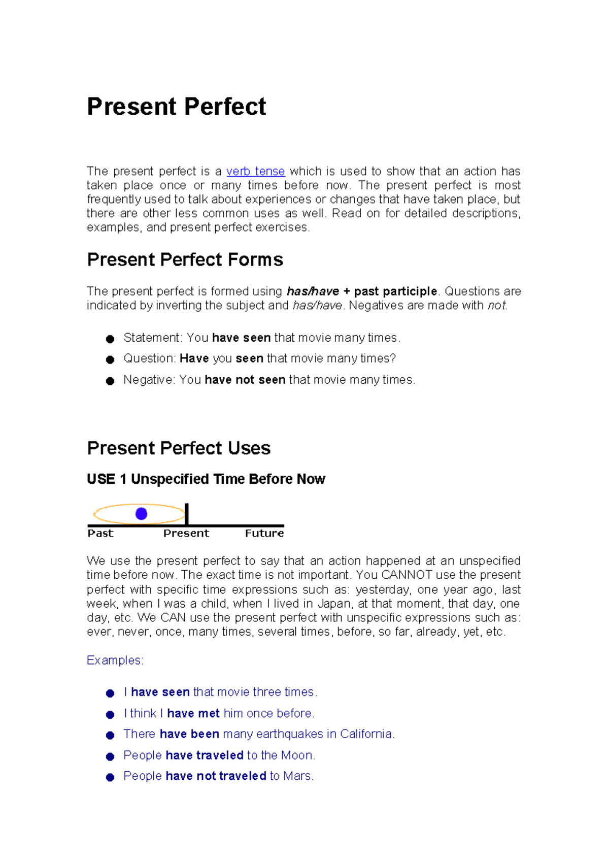 Present Perfect Explanation - Present Perfect f t g+ p The present ...