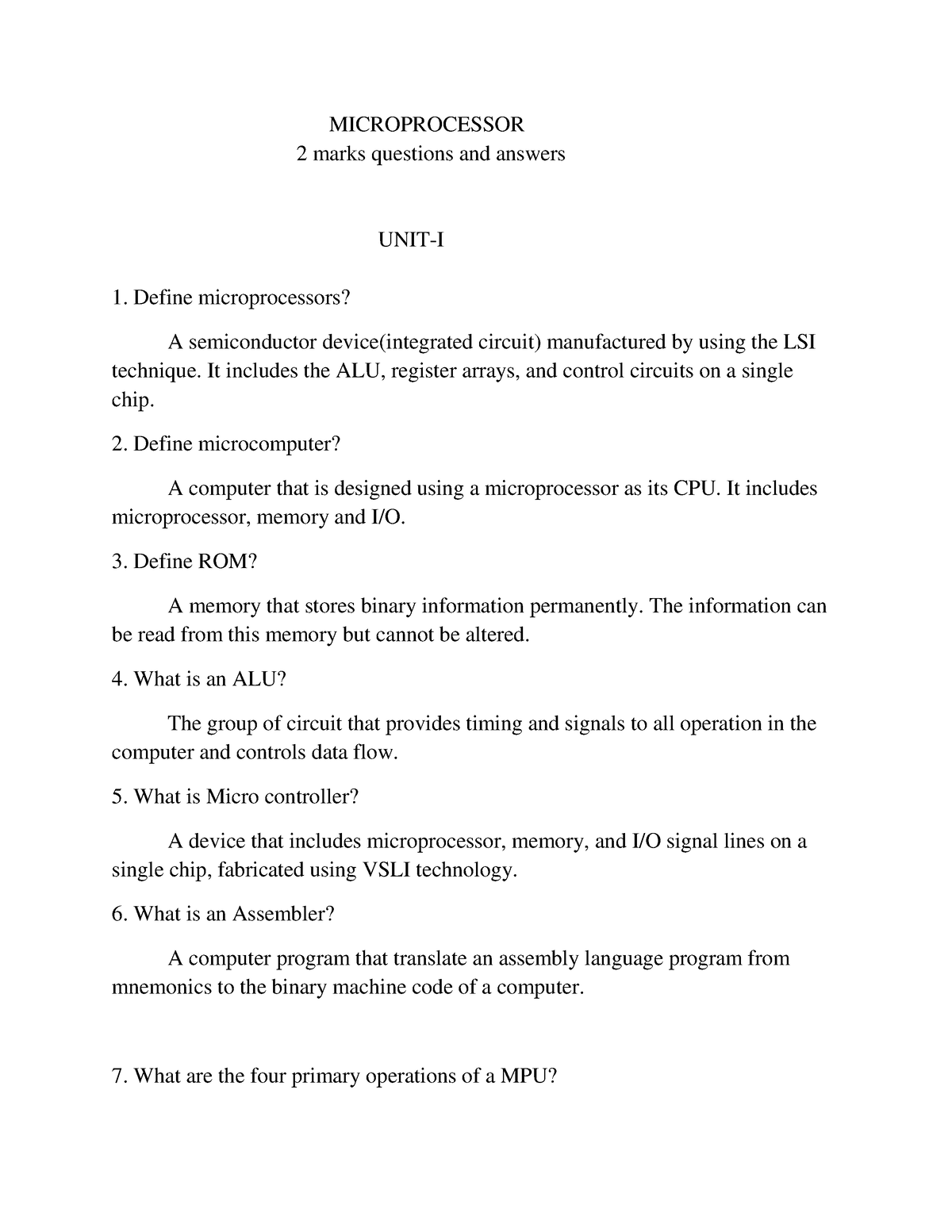 Microprocessor 2 Marks Questions And Ans - MICROPROCESSOR 2 Marks ...